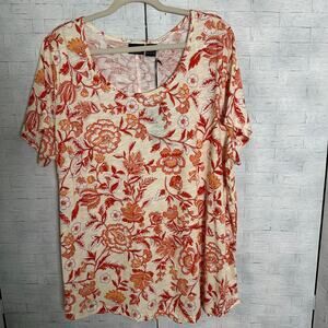 Rachel Zoe floral T-shirt 100% cotton orange & cream coastal grandma plus size